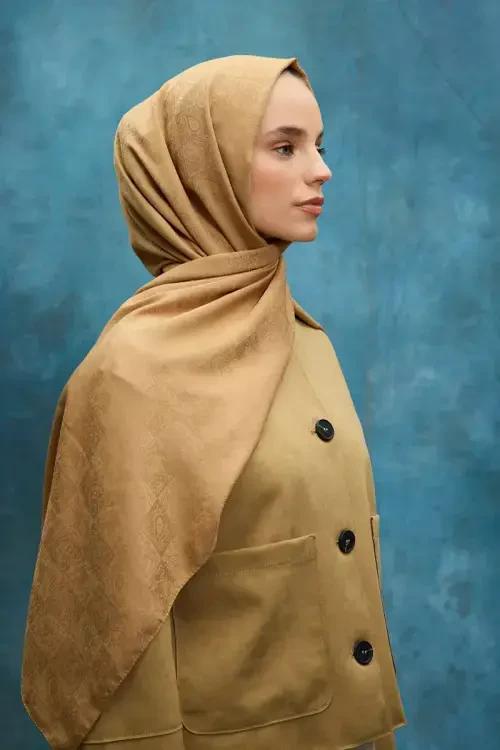 İpeksi Jakar Etnik Desen Şal - Kehribar - Camellia Scarfs (1)