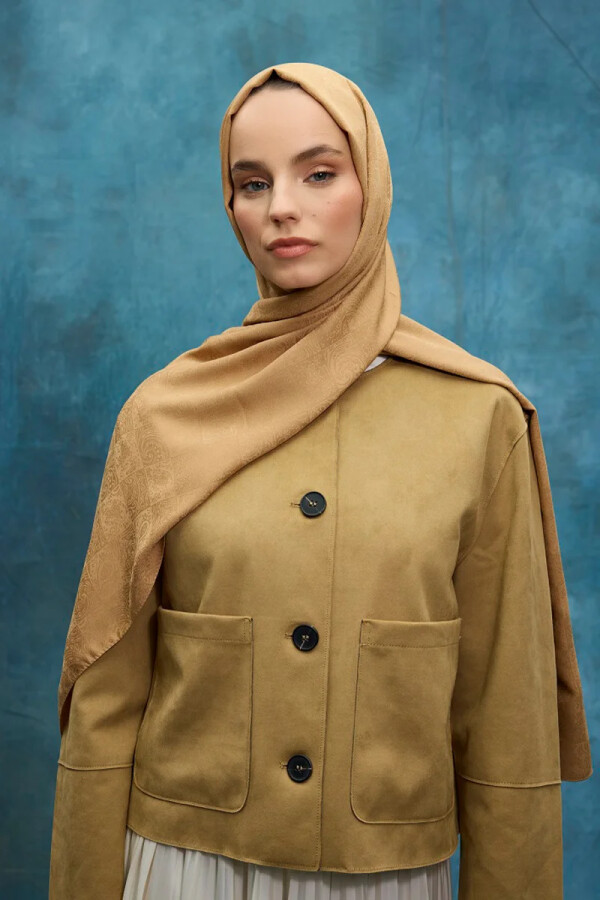 İpeksi Jakar Etnik Desen Şal - Kehribar - Camellia Scarfs