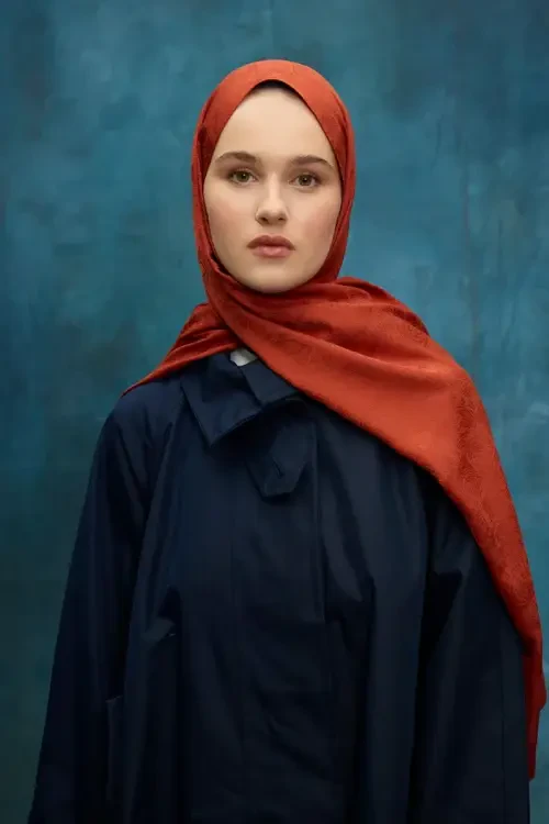 İpeksi Jakar Etnik Desen Şal - Kiremit 