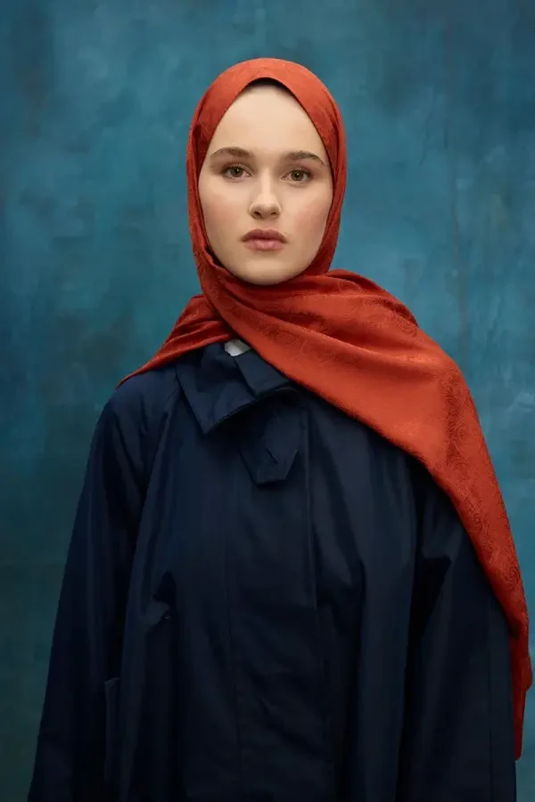 İpeksi Jakar Etnik Desen Şal - Kiremit - Camellia Scarfs