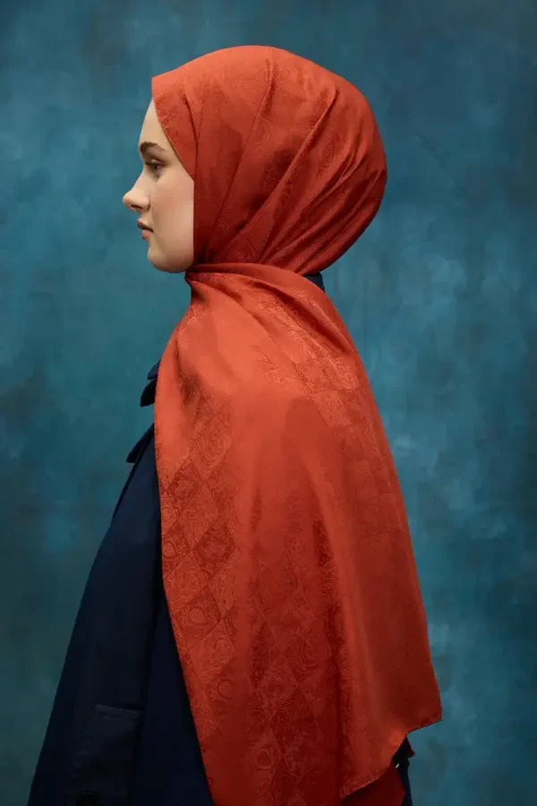 İpeksi Jakar Etnik Desen Şal - Kiremit - 3