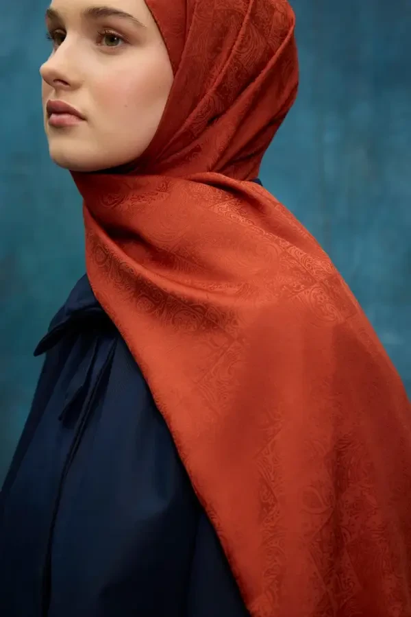 İpeksi Jakar Etnik Desen Şal - Kiremit - 4