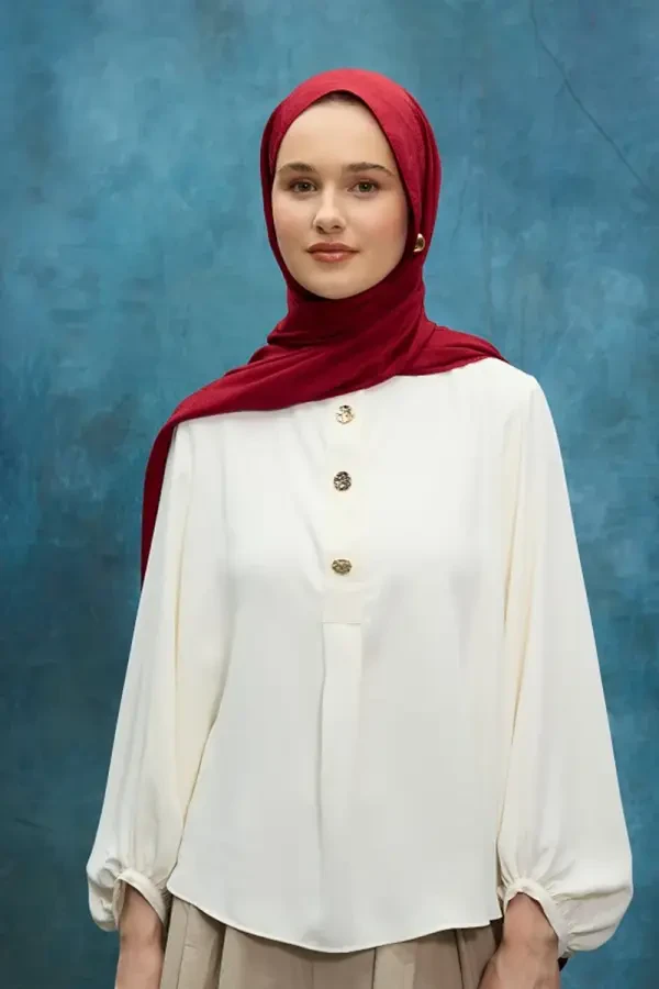 İpeksi Jakar Etnik Desen Şal - Kırmızı - Camellia Scarfs