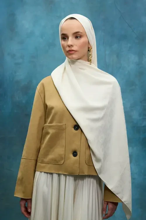 İpeksi Jakar Etnik Desen Şal - Krem - Camellia Scarfs (1)