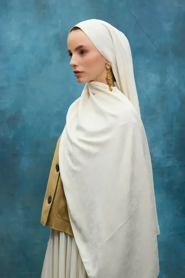 İpeksi Jakar Etnik Desen Şal - Krem - 3