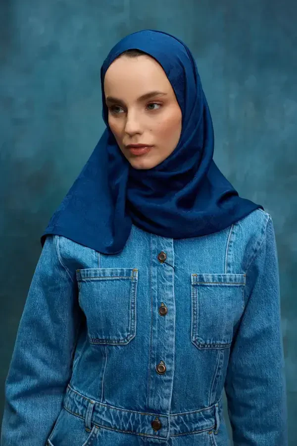 İpeksi Jakar Etnik Desen Şal - Lacivert - Camellia Scarfs