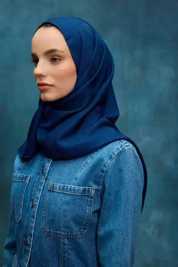 İpeksi Jakar Etnik Desen Şal - Lacivert - 3