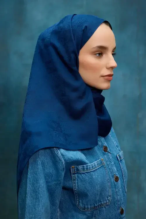 İpeksi Jakar Etnik Desen Şal - Lacivert - Camellia Scarfs (1)