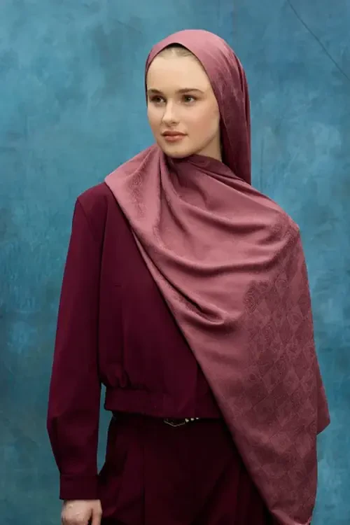 İpeksi Jakar Etnik Desen Şal - Menekşe - Camellia Scarfs (1)