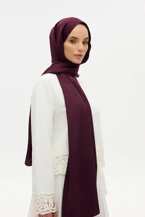 İpeksi Jakar Etnik Desen Şal - Mürdüm - Camellia Scarfs (1)