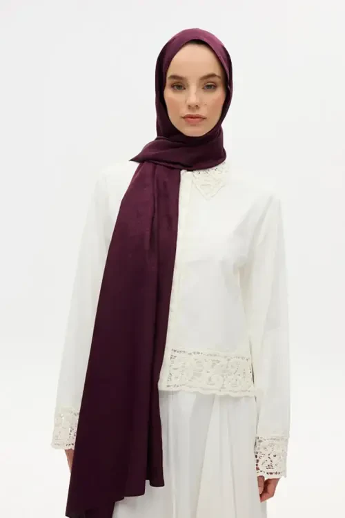 İpeksi Jakar Etnik Desen Şal - Mürdüm 