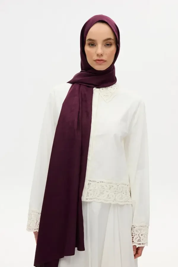 İpeksi Jakar Etnik Desen Şal - Mürdüm - Camellia Scarfs