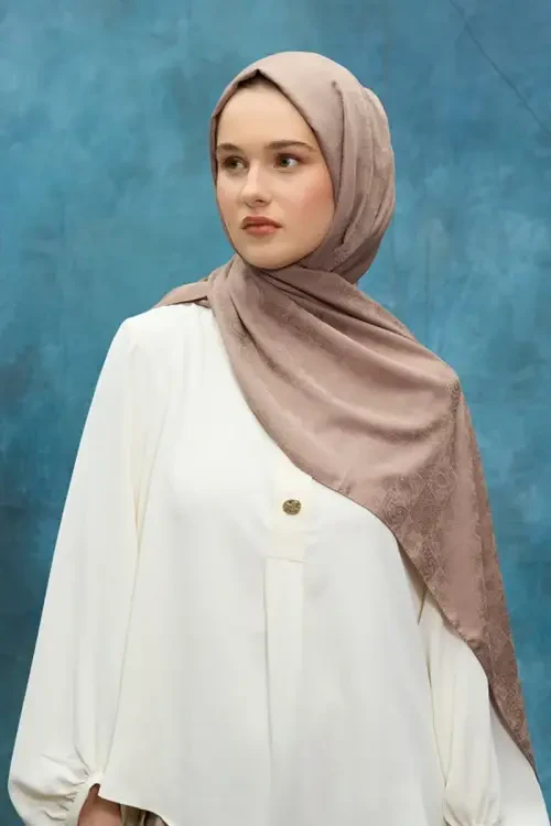 İpeksi Jakar Etnik Desen Şal - Vizon - Camellia Scarfs (1)