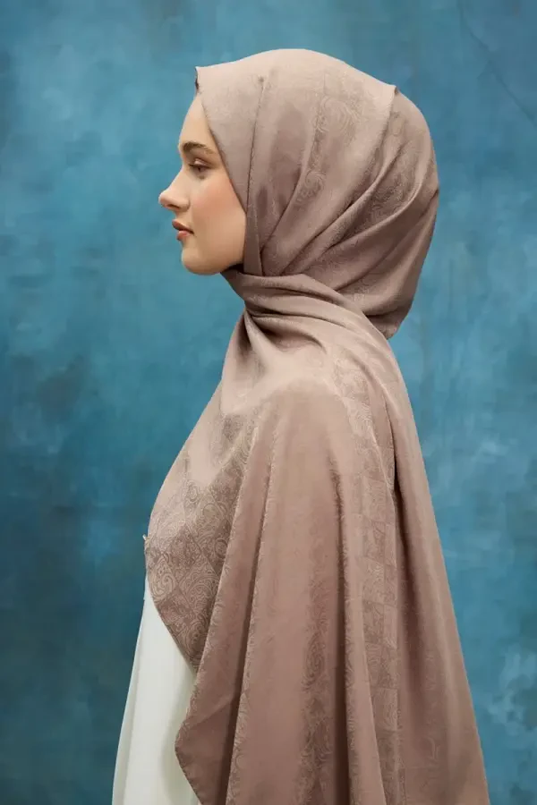 İpeksi Jakar Etnik Desen Şal - Vizon - 4