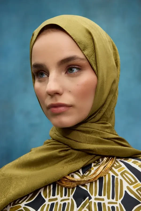 İpeksi Jakar Etnik Desen Şal - Yağ Yeşili - 3