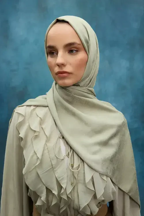 İpeksi Jakar Etnik Desen Şal - Zeytin Yeşili - Camellia Scarfs (1)