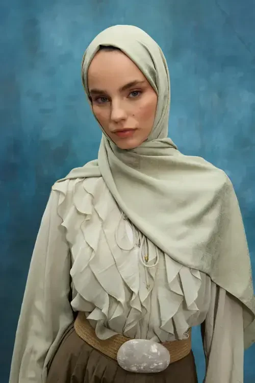 İpeksi Jakar Etnik Desen Şal - Zeytin Yeşili 