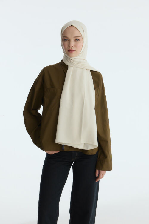 İpeksi Jakar Geometrik Desen Şal - Badem Sütü - Camellia Scarfs (1)