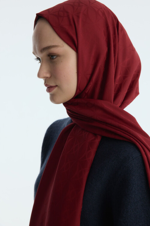 İpeksi Jakar Geometrik Desen Şal - Bordo - Camellia Scarfs (1)