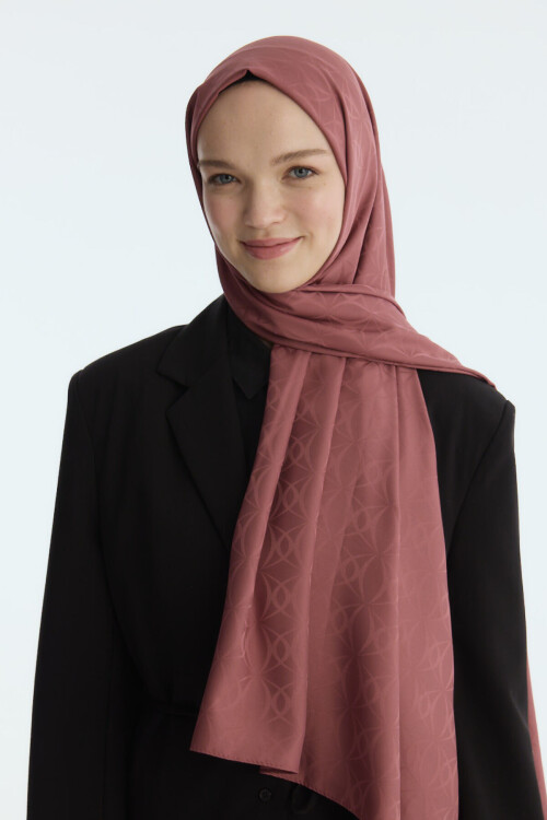 İpeksi Jakar Geometrik Desen Şal - Gül - Camellia Scarfs (1)