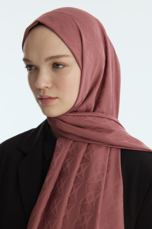 İpeksi Jakar Geometrik Desen Şal - Gül - Camellia Scarfs