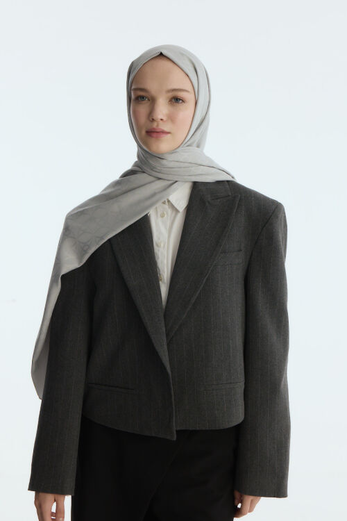 İpeksi Jakar Geometrik Desen Şal - Gümüş Gri - Camellia Scarfs (1)