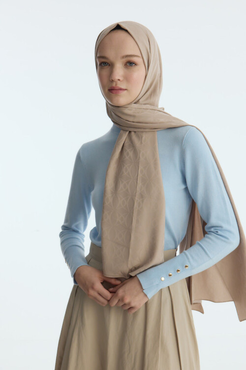 İpeksi Jakar Geometrik Desen Şal - Kum - Camellia Scarfs (1)