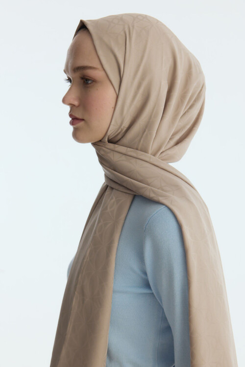 İpeksi Jakar Geometrik Desen Şal - Kum - Camellia Scarfs