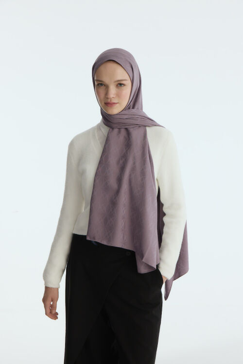 İpeksi Jakar Geometrik Desen Şal - Lavanta - Camellia Scarfs (1)