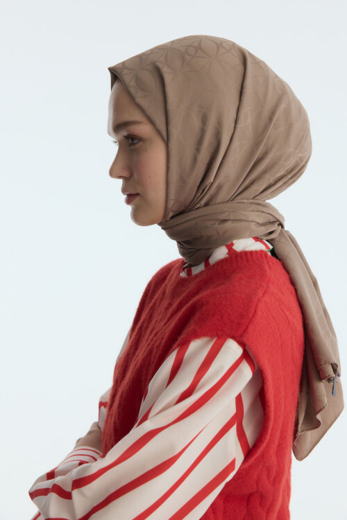 İpeksi Jakar Geometrik Desen Şal - Vizon - Camellia Scarfs