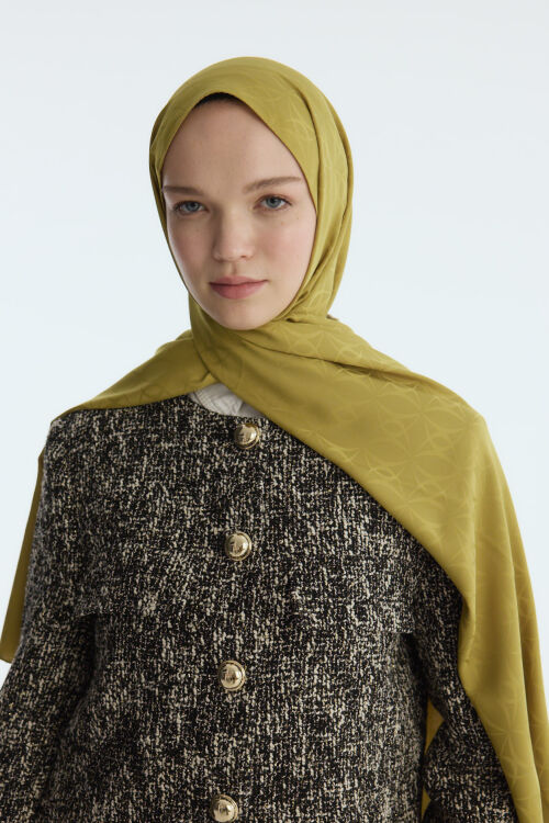 İpeksi Jakar Geometrik Desen Şal - Yağ Yeşilli - Camellia Scarfs (1)