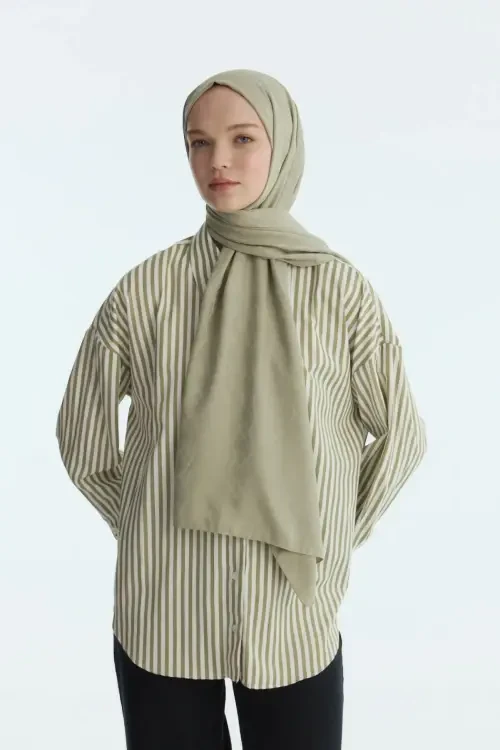 İpeksi Jakar Geometrik Desen Şal - Zeytin Yeşili - Camellia Scarfs (1)