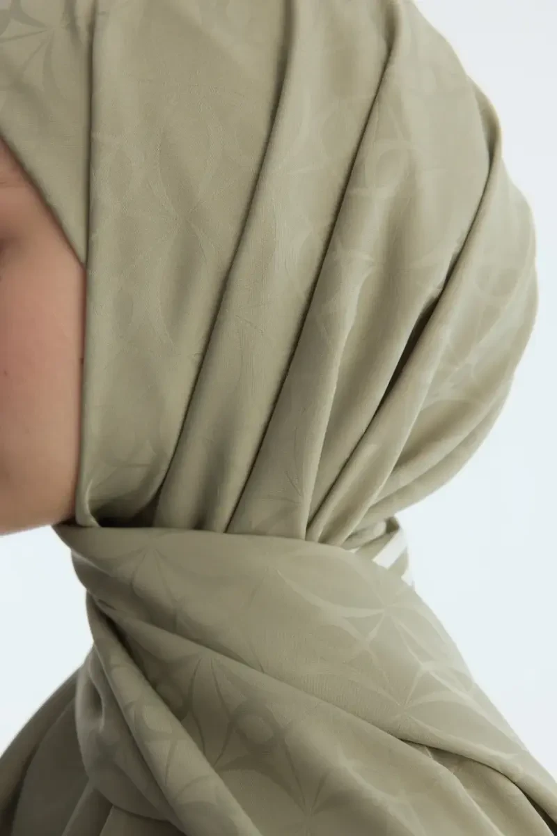 İpeksi Jakar Geometrik Desen Şal - Zeytin Yeşili - Camellia Scarfs