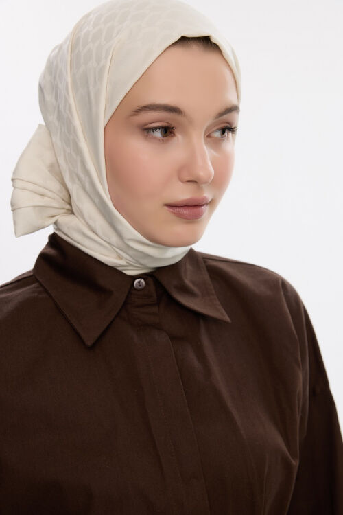 İpeksi Jakar Koza Desen Şal - Badem Sütü - Camellia Scarfs