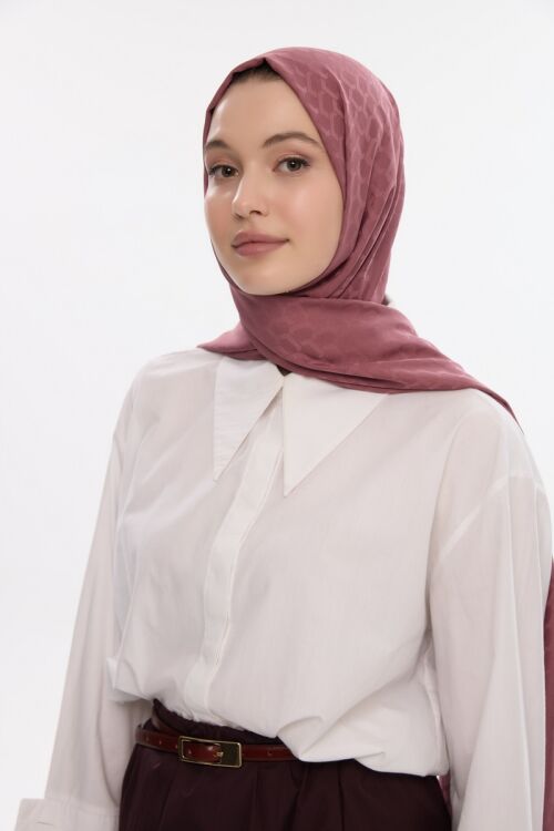 İpeksi Jakar Koza Desen Şal - Gül - Camellia Scarfs (1)