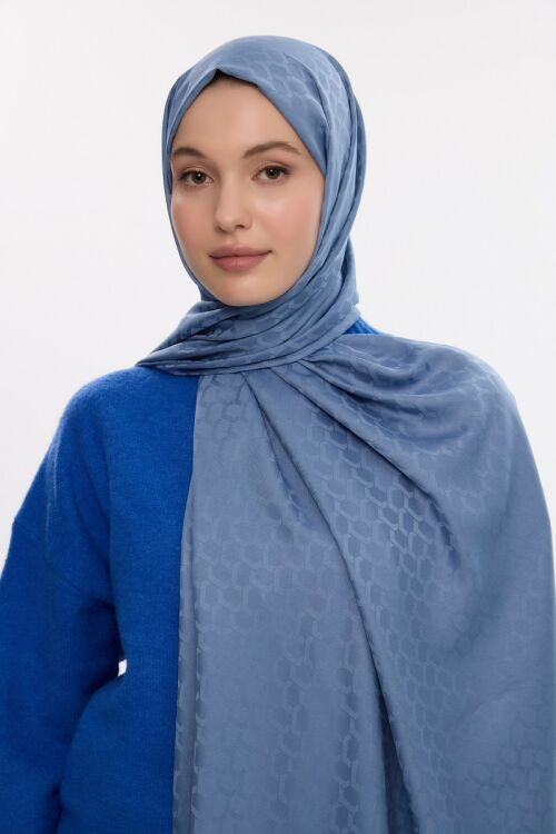 İpeksi Jakar Koza Desen Şal - İndigo - Camellia Scarfs