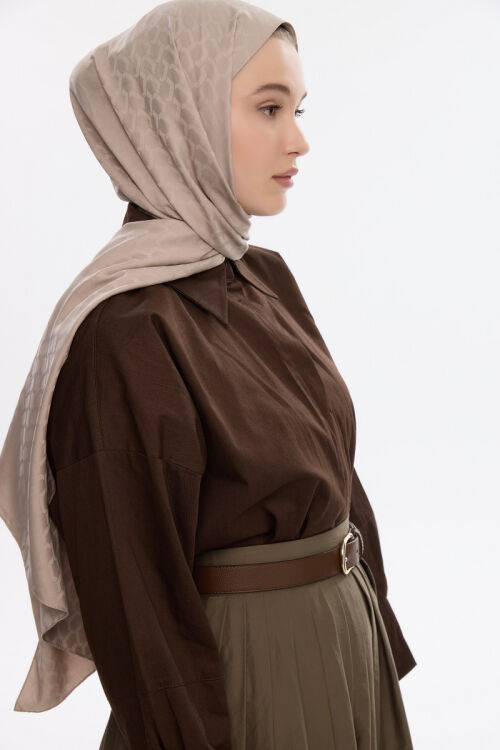 İpeksi Jakar Koza Desen Şal - Kum - Camellia Scarfs