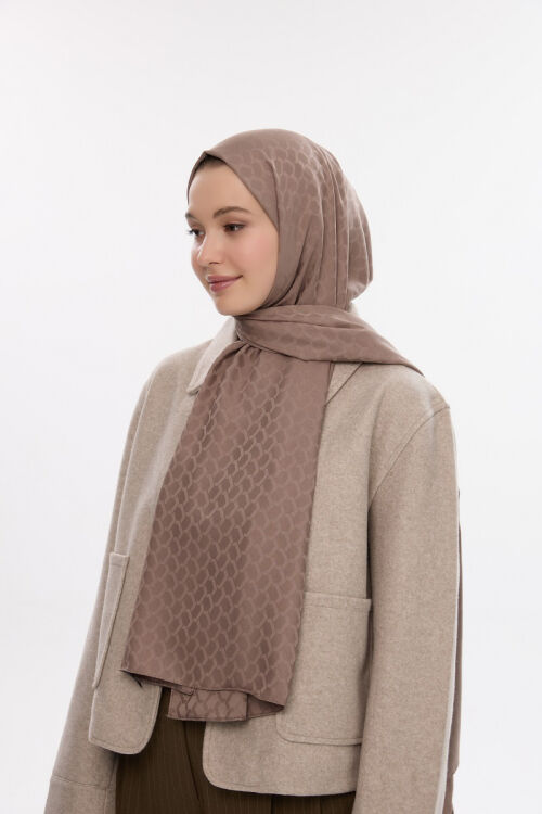 İpeksi Jakar Koza Desen Şal - Vizon - Camellia Scarfs (1)