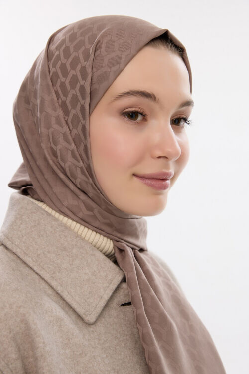 İpeksi Jakar Koza Desen Şal - Vizon - Camellia Scarfs
