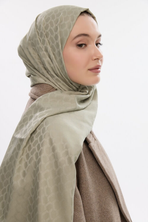 İpeksi Jakar Koza Desen Şal - Zeytin Yeşili - Camellia Scarfs