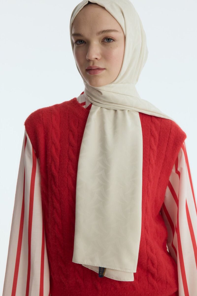 İpeksi Jakar Nora Desen Şal - Badem Sütü - 3