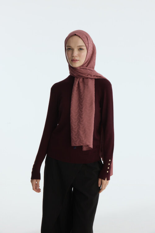 İpeksi Jakar Nora Desen Şal - Gül - Camellia Scarfs (1)