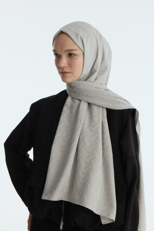 İpeksi Jakar Nora Desen Şal - Gümüş Gri - Camellia Scarfs (1)