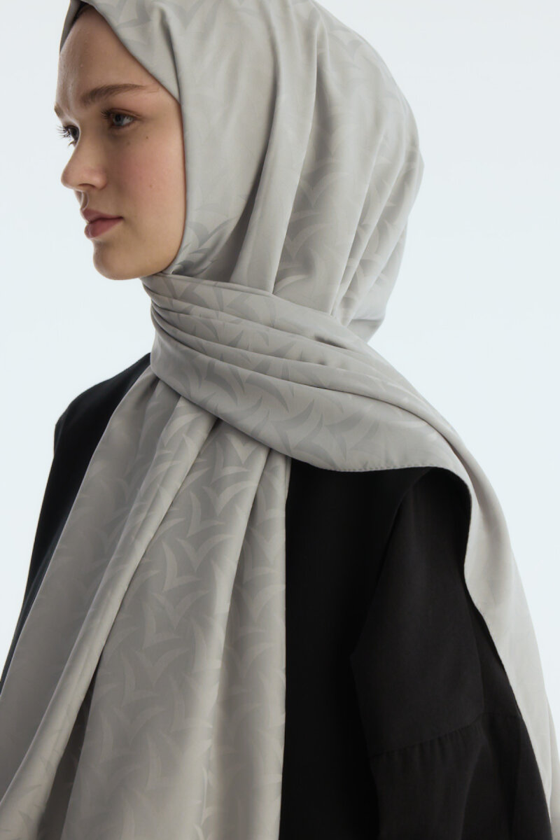 İpeksi Jakar Nora Desen Şal - Gümüş Gri - 4