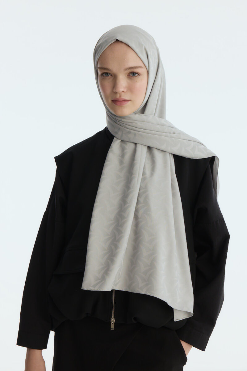 İpeksi Jakar Nora Desen Şal - Gümüş Gri - 3