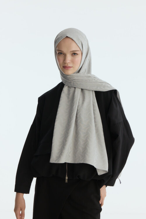 İpeksi Jakar Nora Desen Şal - Gümüş Gri - Camellia Scarfs