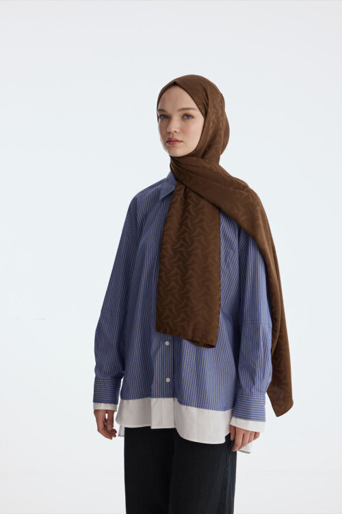 İpeksi Jakar Nora Desen Şal - Kahve - Camellia Scarfs (1)