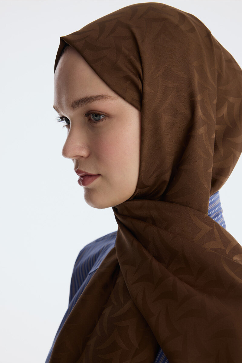 İpeksi Jakar Nora Desen Şal - Kahve - 4