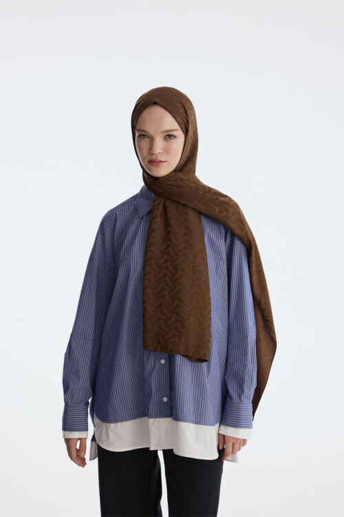 İpeksi Jakar Nora Desen Şal - Kahve - Camellia Scarfs