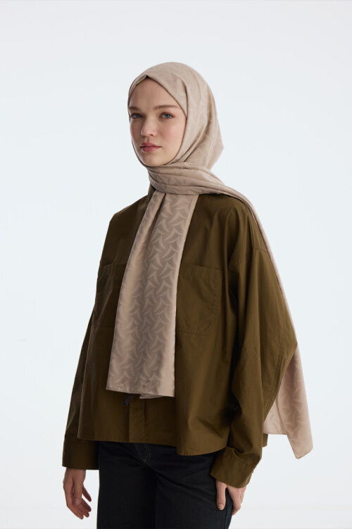 İpeksi Jakar Nora Desen Şal - Kum - Camellia Scarfs (1)